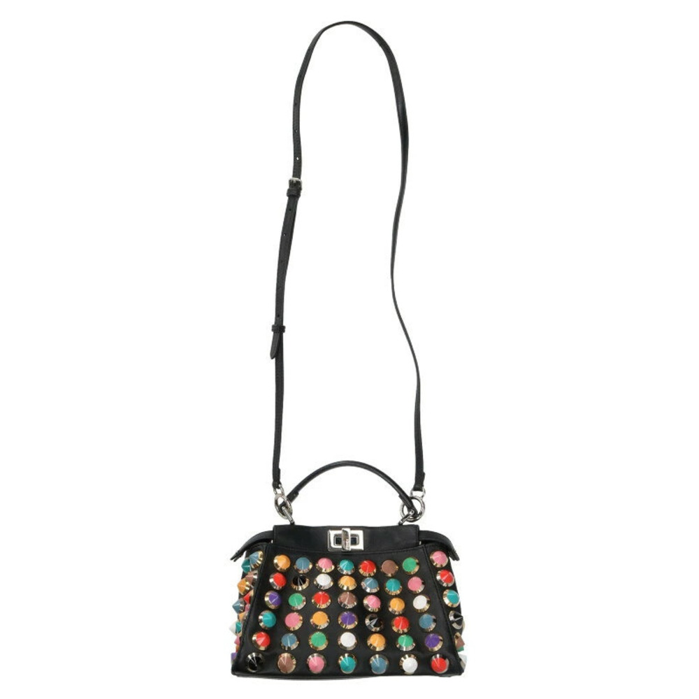Fendi Studded Black Leather Handbag Multi Peekaboo Black